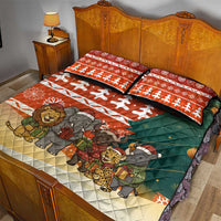 Zambia Christmas Quilt Bed Set with African Animals Tree Snowflakes and National Emblem Design - Wonder Print Shop