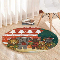 Zambia Christmas Round Carpet with African Animals Tree Snowflakes and National Emblem Design - Wonder Print Shop