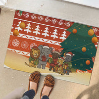 Zambia Christmas Rubber Doormat with African Animals Tree Snowflakes and National Emblem Design - Wonder Print Shop