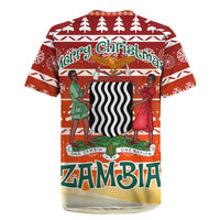 Zambia Christmas Rugby Jersey with African Animals Tree Snowflakes and National Emblem Design - Wonder Print Shop
