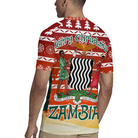 Zambia Christmas Rugby Jersey with African Animals Tree Snowflakes and National Emblem Design - Wonder Print Shop