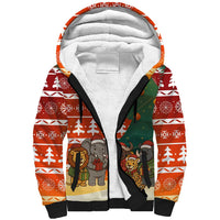 Zambia Christmas Sherpa Hoodie with African Animals Tree Snowflakes and National Emblem Design - Wonder Print Shop
