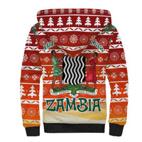 Zambia Christmas Sherpa Hoodie with African Animals Tree Snowflakes and National Emblem Design - Wonder Print Shop