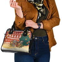 Zambia Christmas Shoulder Handbag with African Animals Tree Snowflakes and National Emblem Design - Wonder Print Shop