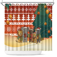 Zambia Christmas Shower Curtain with African Animals Tree Snowflakes and National Emblem Design - Wonder Print Shop