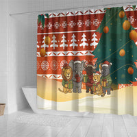 Zambia Christmas Shower Curtain with African Animals Tree Snowflakes and National Emblem Design - Wonder Print Shop