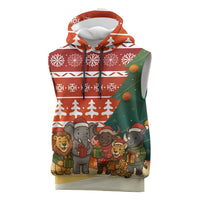 Zambia Christmas Sleeveless Hoodie with African Animals Tree Snowflakes and National Emblem Design - Wonder Print Shop
