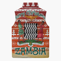 Zambia Christmas Sleeveless Puffer Jacket with African Animals Tree Snowflakes and National Emblem Design - Wonder Print Shop