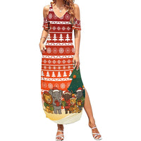 Zambia Christmas Summer Maxi Dress with African Animals Tree Snowflakes and National Emblem Design - Wonder Print Shop