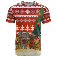 Zambia Christmas T Shirt with African Animals Tree Snowflakes and National Emblem Design - Wonder Print Shop