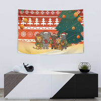Zambia Christmas Tapestry with African Animals Tree Snowflakes and National Emblem Design - Wonder Print Shop