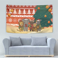 Zambia Christmas Tapestry with African Animals Tree Snowflakes and National Emblem Design - Wonder Print Shop