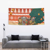 Zambia Christmas Tapestry with African Animals Tree Snowflakes and National Emblem Design - Wonder Print Shop