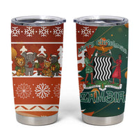 Zambia Christmas Tumbler Cup with African Animals Tree Snowflakes and National Emblem Design - Wonder Print Shop