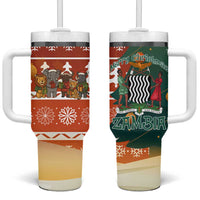 Zambia Christmas Tumbler With Handle with African Animals Tree Snowflakes and National Emblem Design - Wonder Print Shop