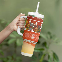 Zambia Christmas Tumbler With Handle with African Animals Tree Snowflakes and National Emblem Design - Wonder Print Shop