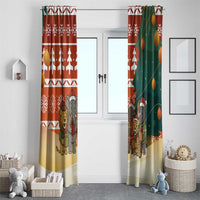 Zambia Christmas Window Curtain with African Animals Tree Snowflakes and National Emblem Design - Wonder Print Shop