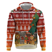 Zambia Christmas Zip Hoodie with African Animals Tree Snowflakes and National Emblem Design - Wonder Print Shop