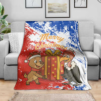 Chile Christmas Blanket with Flag Colors Tree Reindeer Condor and Gift Design - Wonder Print Shop
