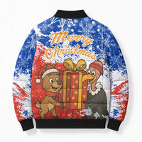Chile Christmas Bomber Puffer Jacket with Flag Colors Tree Reindeer Condor and Gift Design - Wonder Print Shop