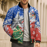 Chile Christmas Bomber Puffer Jacket with Flag Colors Tree Reindeer Condor and Gift Design - Wonder Print Shop