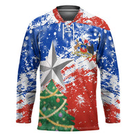 Chile Christmas Hockey Jersey with Flag Colors Tree Reindeer Condor and Gift Design - Wonder Print Shop