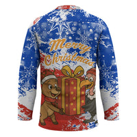 Chile Christmas Hockey Jersey with Flag Colors Tree Reindeer Condor and Gift Design - Wonder Print Shop