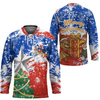 Chile Christmas Hockey Jersey with Flag Colors Tree Reindeer Condor and Gift Design - Wonder Print Shop