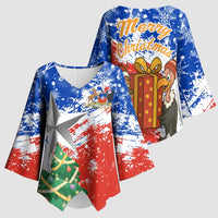 Chile Christmas Kimono Sleeve Blouse with Flag Colors Tree Reindeer Condor and Gift Design - Wonder Print Shop