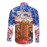 Chile Christmas Long Sleeve Button Shirt with Flag Colors Tree Reindeer Condor and Gift Design - Wonder Print Shop
