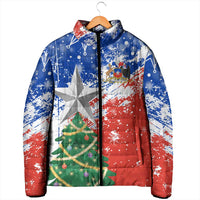 Chile Christmas Padded Jacket with Flag Colors Tree Reindeer Condor and Gift Design - Wonder Print Shop
