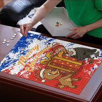 Chile Christmas Puzzle with Flag Colors Tree Reindeer Condor and Gift Design - Wonder Print Shop