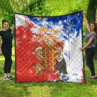 Chile Christmas Quilt with Flag Colors Tree Reindeer Condor and Gift Design - Wonder Print Shop