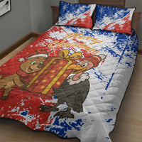 Chile Christmas Quilt Bed Set with Flag Colors Tree Reindeer Condor and Gift Design - Wonder Print Shop