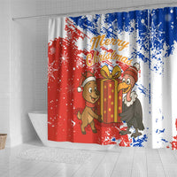 Chile Christmas Shower Curtain with Flag Colors Tree Reindeer Condor and Gift Design - Wonder Print Shop