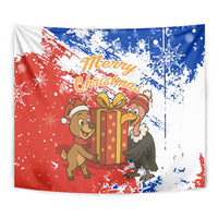 Chile Christmas Tapestry with Flag Colors Tree Reindeer Condor and Gift Design - Wonder Print Shop