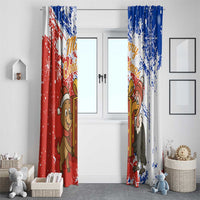 Chile Christmas Window Curtain with Flag Colors Tree Reindeer Condor and Gift Design - Wonder Print Shop
