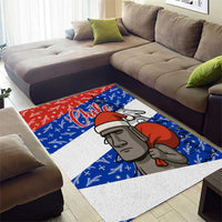 Chile Christmas Area Rug with Moai Statues Santa Hats Snowflakes and Flag Colors Design - Wonder Print Shop