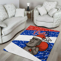 Chile Christmas Area Rug with Moai Statues Santa Hats Snowflakes and Flag Colors Design - Wonder Print Shop