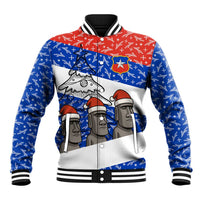 Chile Christmas Baseball Jacket with Moai Statues Santa Hats Snowflakes and Flag Colors Design - Wonder Print Shop