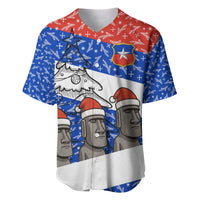 Chile Christmas Baseball Jersey with Moai Statues Santa Hats Snowflakes and Flag Colors Design - Wonder Print Shop