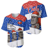 Chile Christmas Baseball Jersey with Moai Statues Santa Hats Snowflakes and Flag Colors Design - Wonder Print Shop