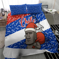 Chile Christmas Bedding Set with Moai Statues Santa Hats Snowflakes and Flag Colors Design - Wonder Print Shop