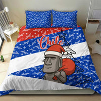 Chile Christmas Bedding Set with Moai Statues Santa Hats Snowflakes and Flag Colors Design - Wonder Print Shop