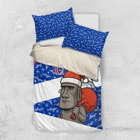 Chile Christmas Bedding Set with Moai Statues Santa Hats Snowflakes and Flag Colors Design - Wonder Print Shop