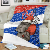 Chile Christmas Blanket with Moai Statues Santa Hats Snowflakes and Flag Colors Design - Wonder Print Shop