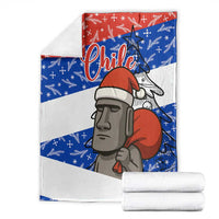 Chile Christmas Blanket with Moai Statues Santa Hats Snowflakes and Flag Colors Design - Wonder Print Shop