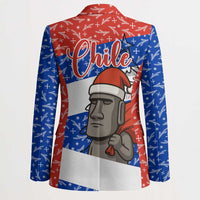 Chile Christmas Blazer with Moai Statues Santa Hats Snowflakes and Flag Colors Design - Wonder Print Shop