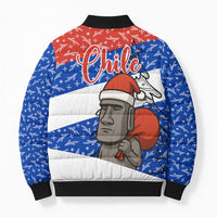 Chile Christmas Bomber Puffer Jacket with Moai Statues Santa Hats Snowflakes and Flag Colors Design - Wonder Print Shop