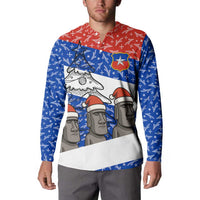 Chile Christmas Button Sweatshirt with Moai Statues Santa Hats Snowflakes and Flag Colors Design - Wonder Print Shop